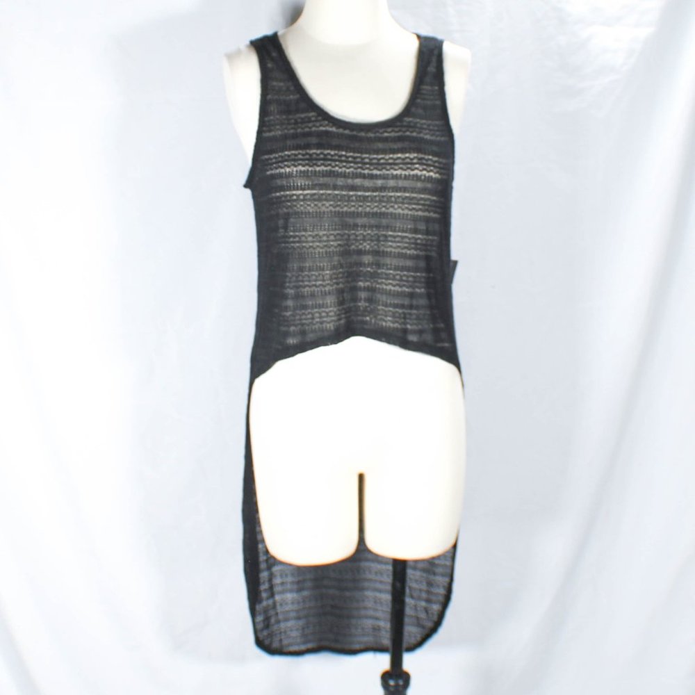 NWT Black High Low Crop Front Sheer Knit Woven Tank Fairycore Goth Size LRG JRS